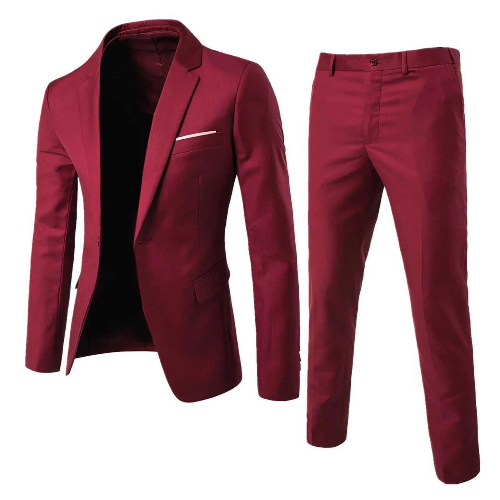 1 2 piece men s wedding suit fashion men s slim solid color business office suit sets large size men pants L260815 - view 4