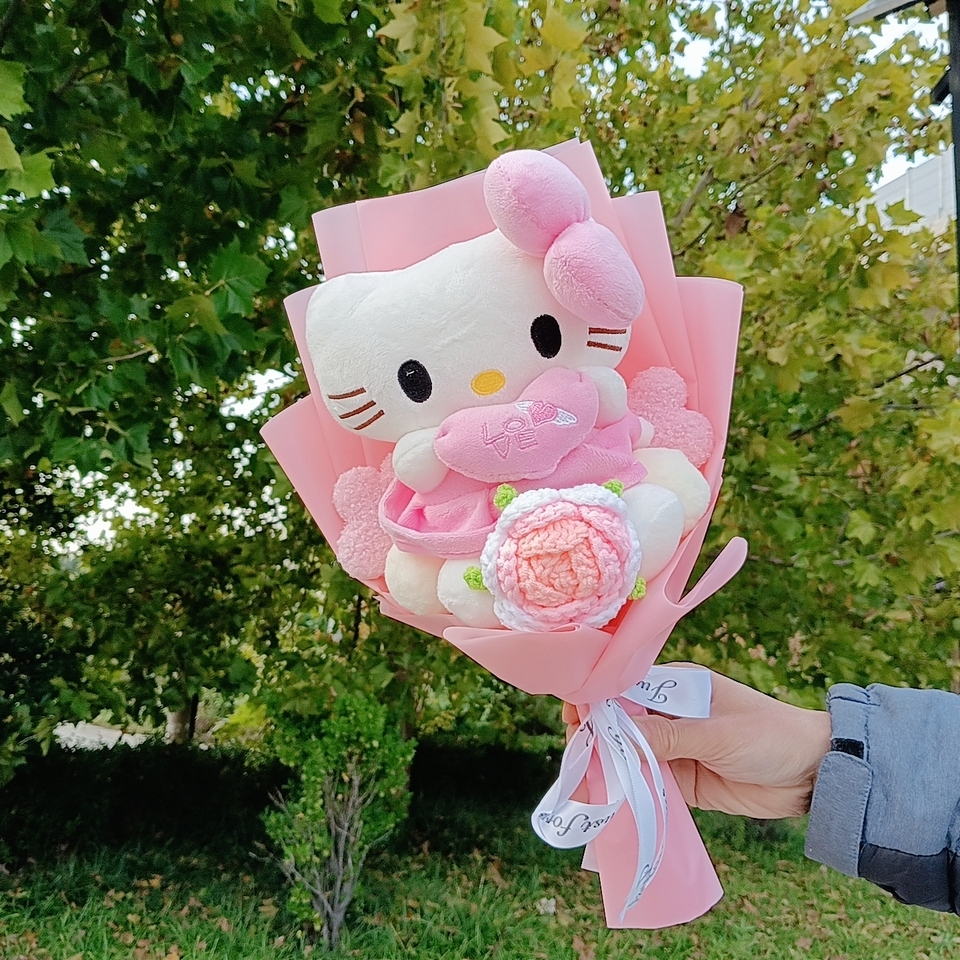 Hello Kitty Cartoon Plush Bouquet Anime Rose Flowers Doll Home Wedding Decoration Christmas Valentine's Day Gift