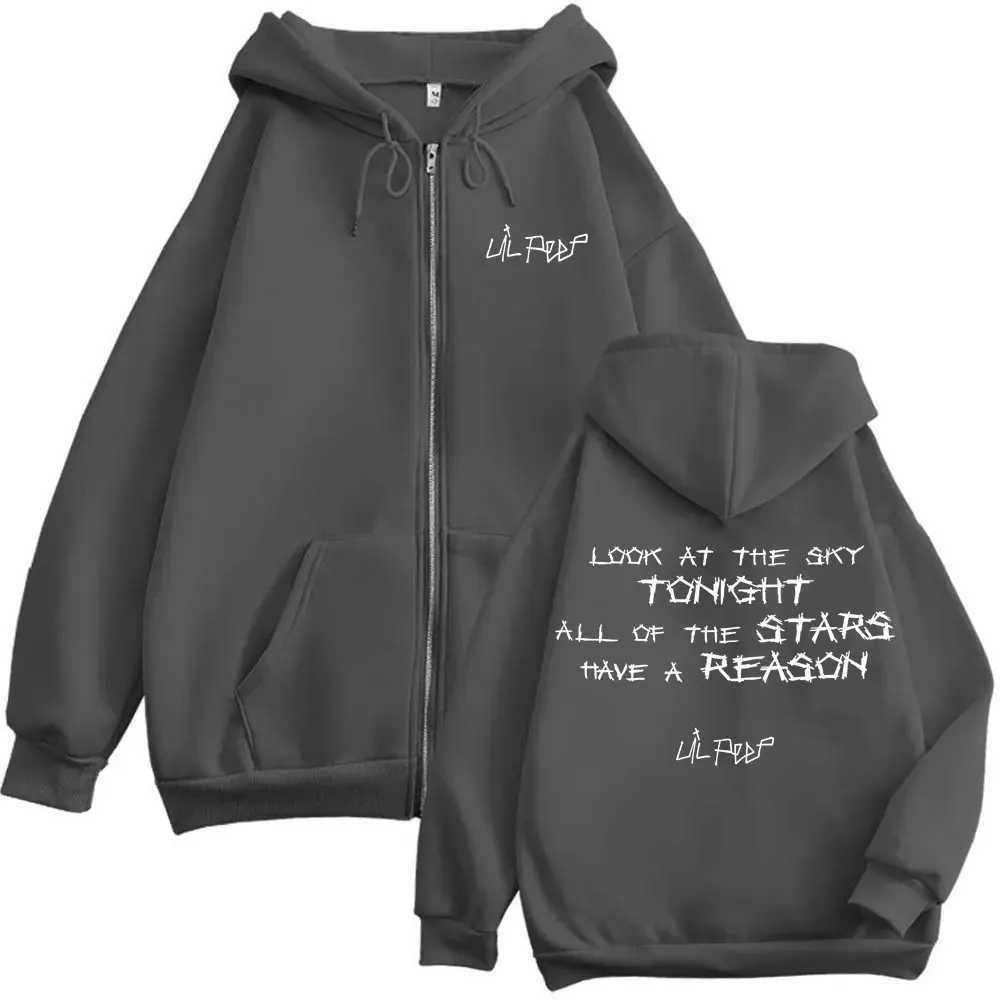 Lil Peep Look At The Sky Tonight All of Stars Have A Reason Zipper Hoodie Men Women Hip Hop Fashion Pop Music Zip Up Jacket Z260814