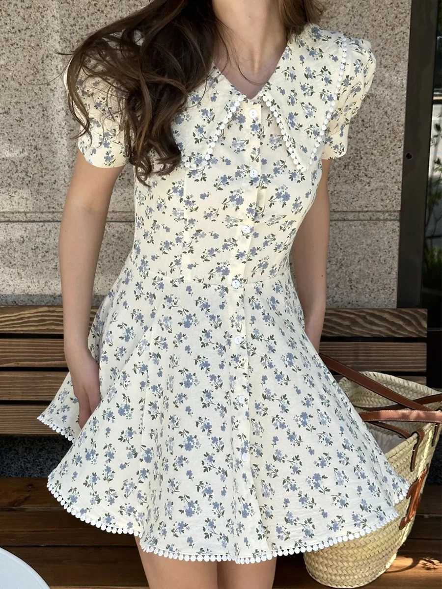 Floral Bornladies 2026 Summer New Short Sleeve Dress Women's Elegant Slim Fit Sweet Button Front Puff Sleeves Mini Dress L260815 - view 4