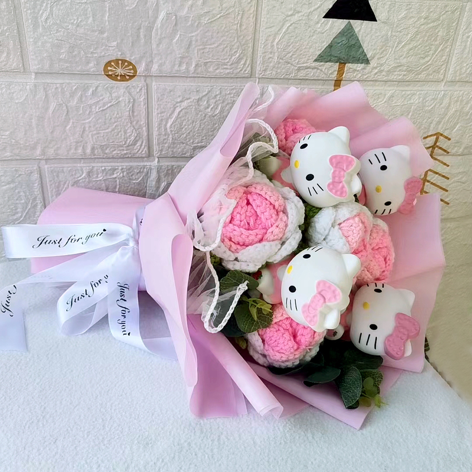 Hello Kitty Cartoon Plush Bouquet Anime Rose Flowers Doll Home Wedding Decoration Christmas Valentine's Day Gift