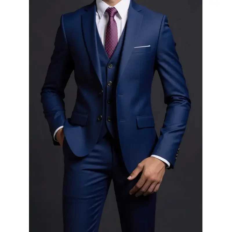 Suit (Blazer+ Vest + Trousers) Men's Fashionable Gentleman Business British Style Solid-color Banquet Host Casual Wedding Suit L260815 - view 4