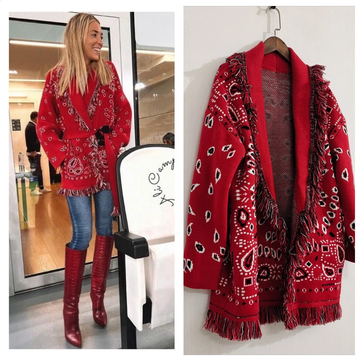 Hand-made cardigan jacquard cardigan fringed trims long sleeve cardigan women winter clothes women 260812