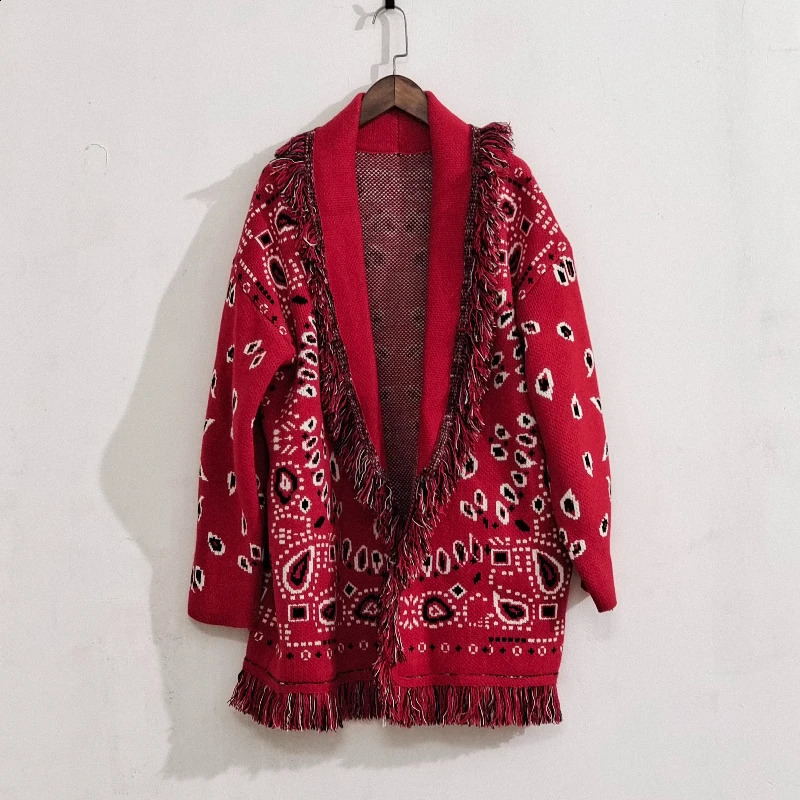 Hand-made cardigan jacquard cardigan fringed trims long sleeve cardigan women winter clothes women 260812 - view 5