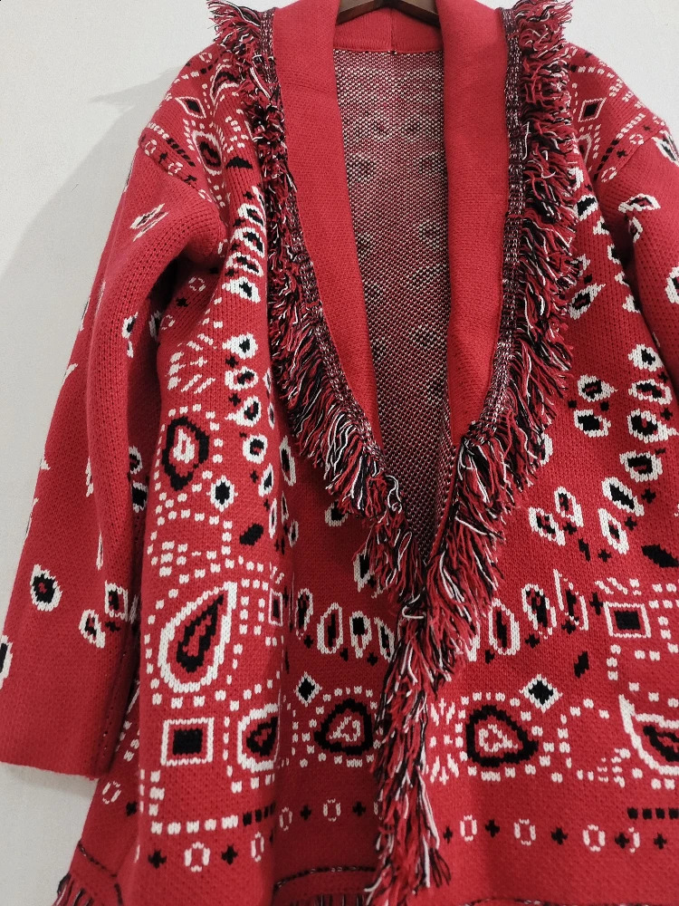 Hand-made cardigan jacquard cardigan fringed trims long sleeve cardigan women winter clothes women 260812 - view 7
