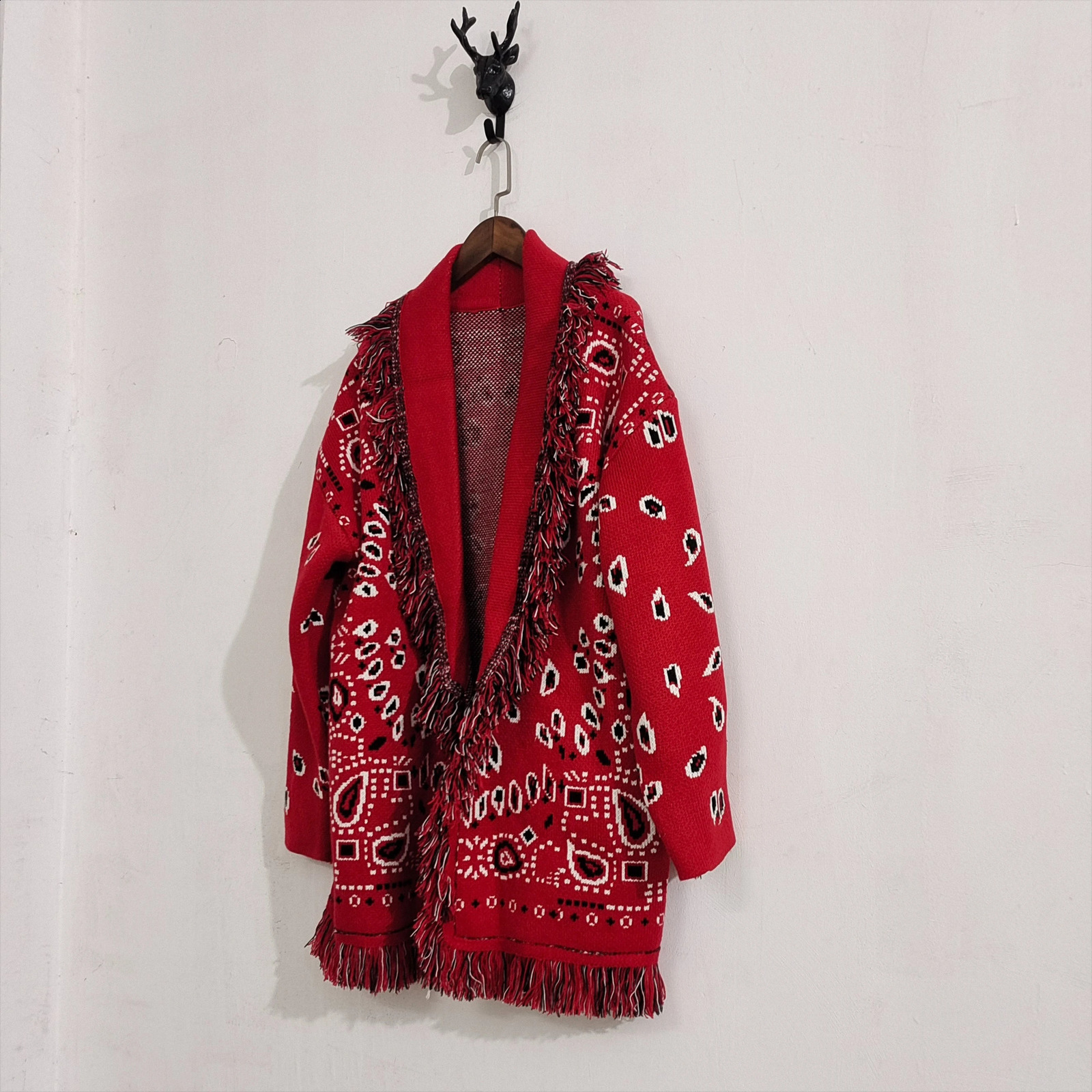 Hand-made cardigan jacquard cardigan fringed trims long sleeve cardigan women winter clothes women 260812 - view 6