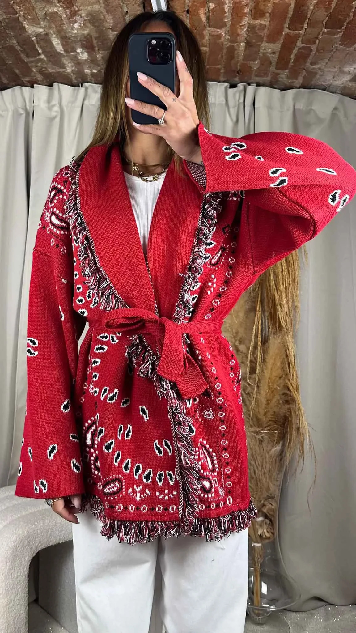 Hand-made cardigan jacquard cardigan fringed trims long sleeve cardigan women winter clothes women 260812 - view 3