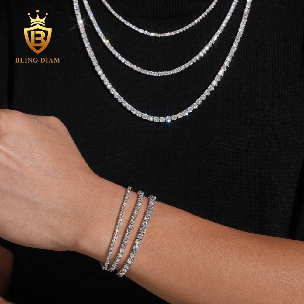 IGI Certified 2mm 3mm 4mm 925 Silver Lab Grown Diamond Tennis Chain Necklace Fahion Jewelry Men Women - view 6