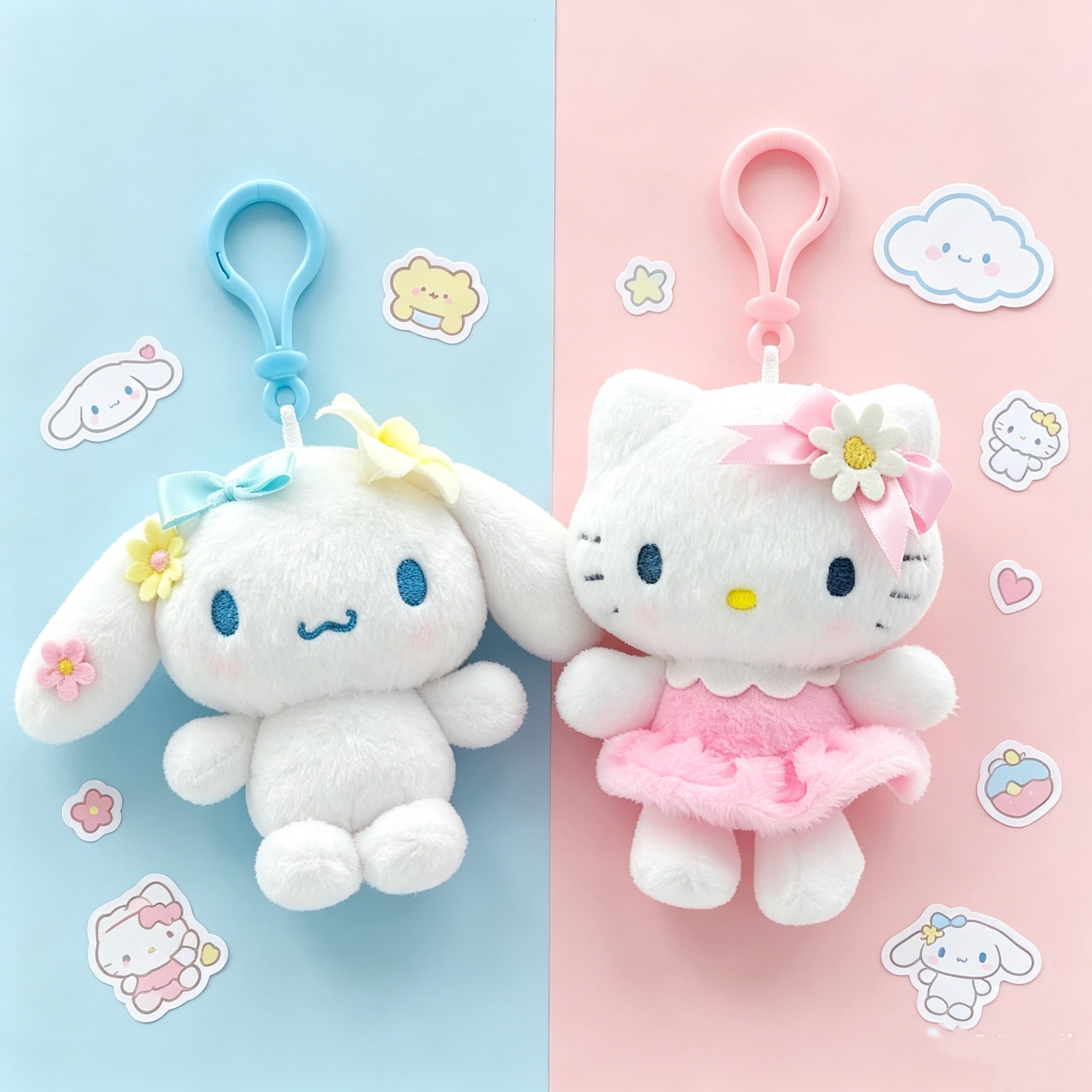 designer bag Genuine Licensed Sanrio Plush Keychain, Floral Hello Kitty & Cinnamoroll Soft Fluffy Doll Charms, Cute Bag Pendant, Perfect Gift