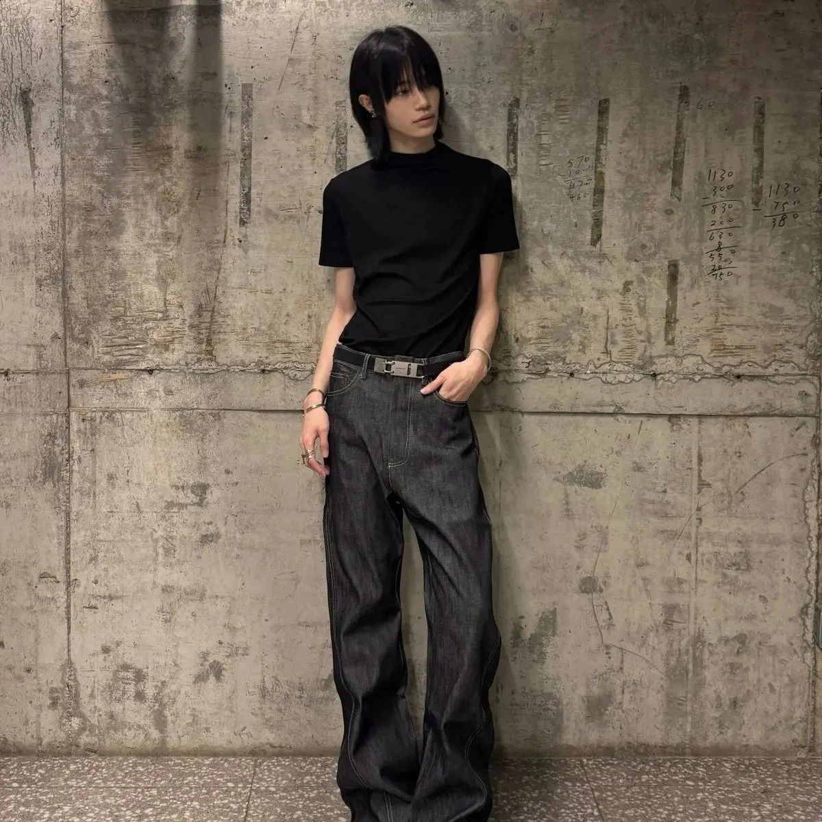 Men's Punk Style Minimalist Black Jeans Retro Sweatpants Ins Bottom Street Young Boy Casual Pants Male High Waist Y2k Trousers 260814 - view 5