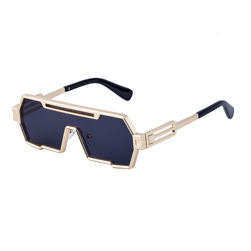 Luxury Brand Designer Sunglasses Gold One Piece Shield Sunglasses Geometric Polygon Frame Futuristic Cyber Punk Dark Lens Men Women Party Sun Glasses - view 6