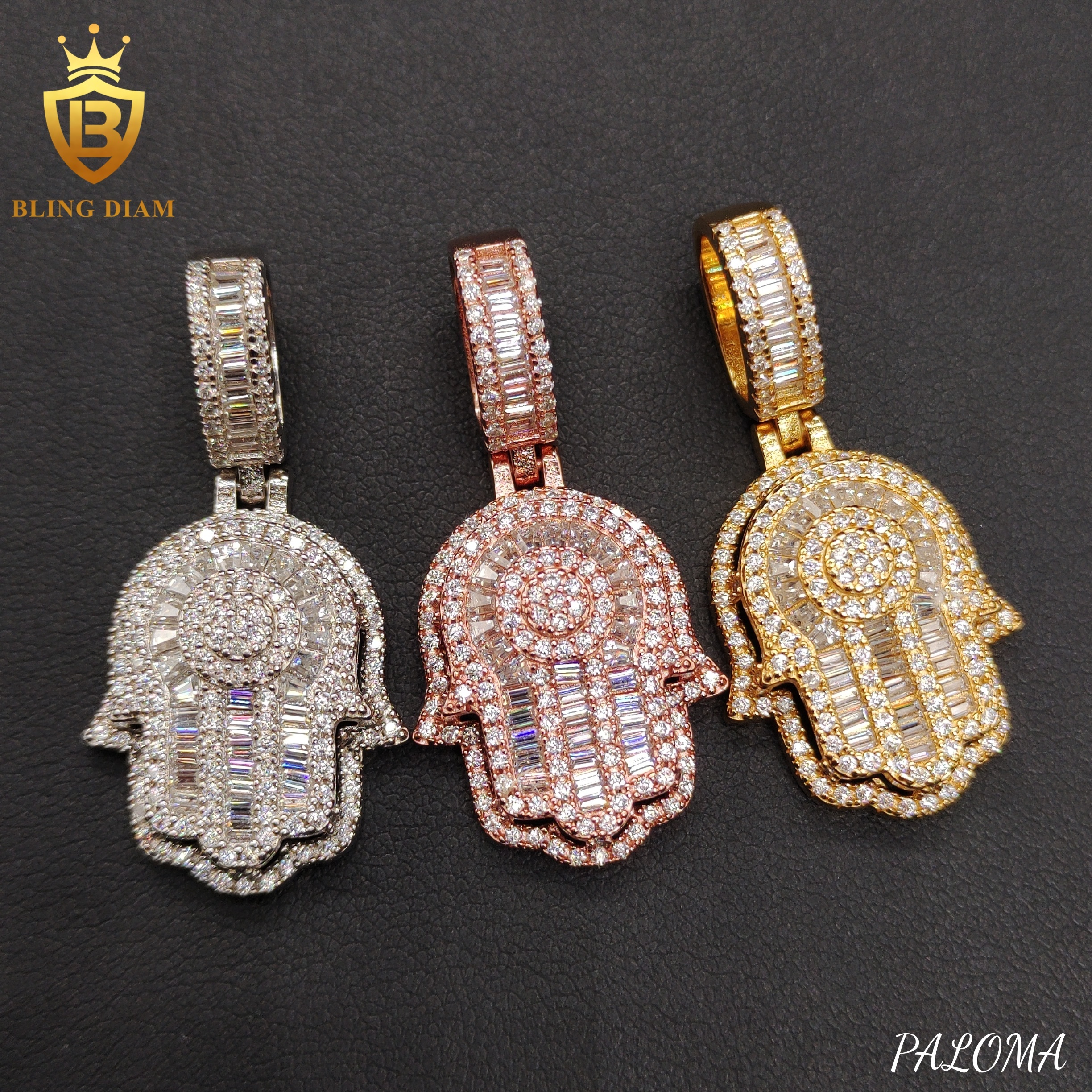 Hot Sale 925 Sterling Silver Hamsa Hand Pendant Moissanite Pendant Iced Out Hip Hop Pass Diamond Tester for Men Women - view 3