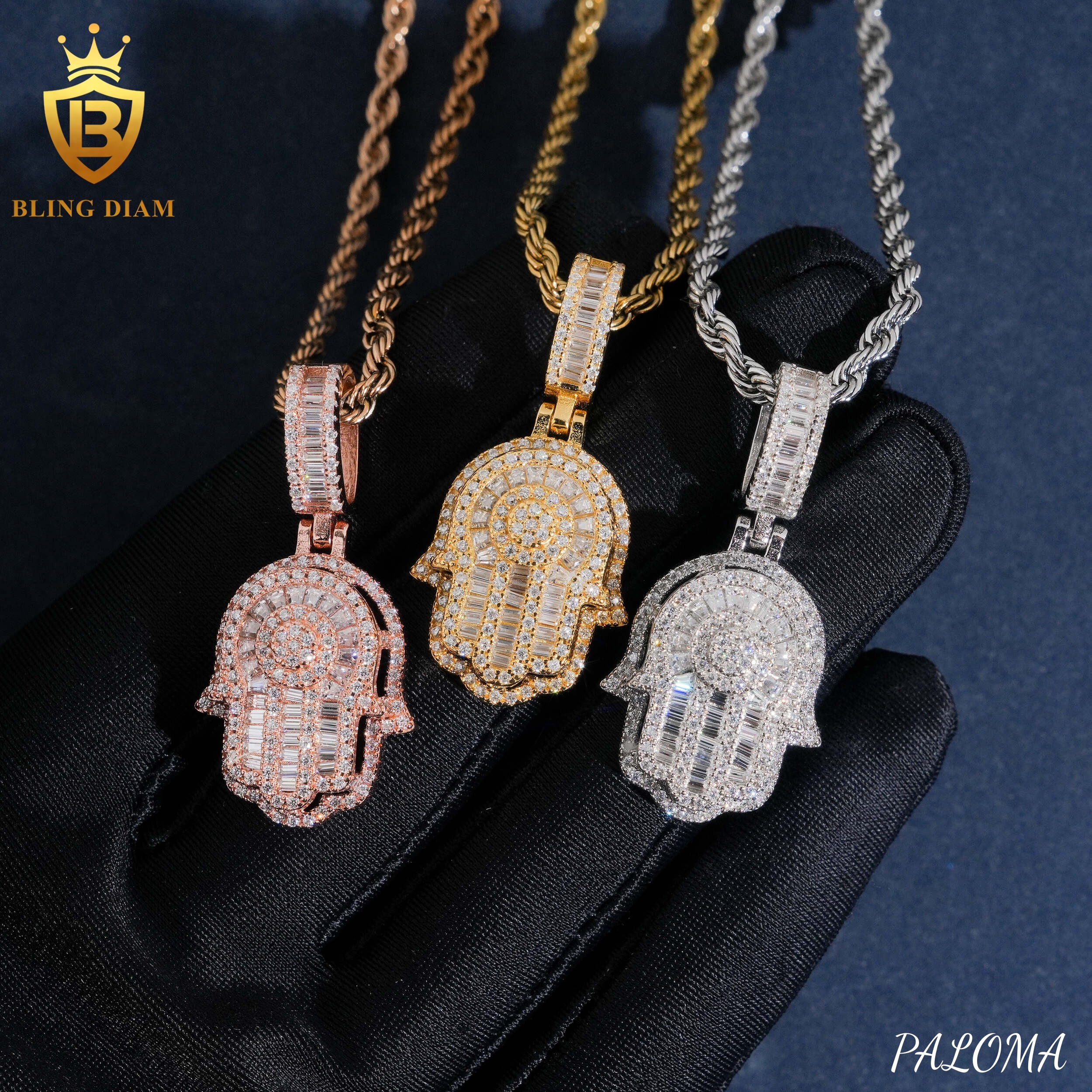 Hot Sale 925 Sterling Silver Hamsa Hand Pendant Moissanite Pendant Iced Out Hip Hop Pass Diamond Tester for Men Women - view 4