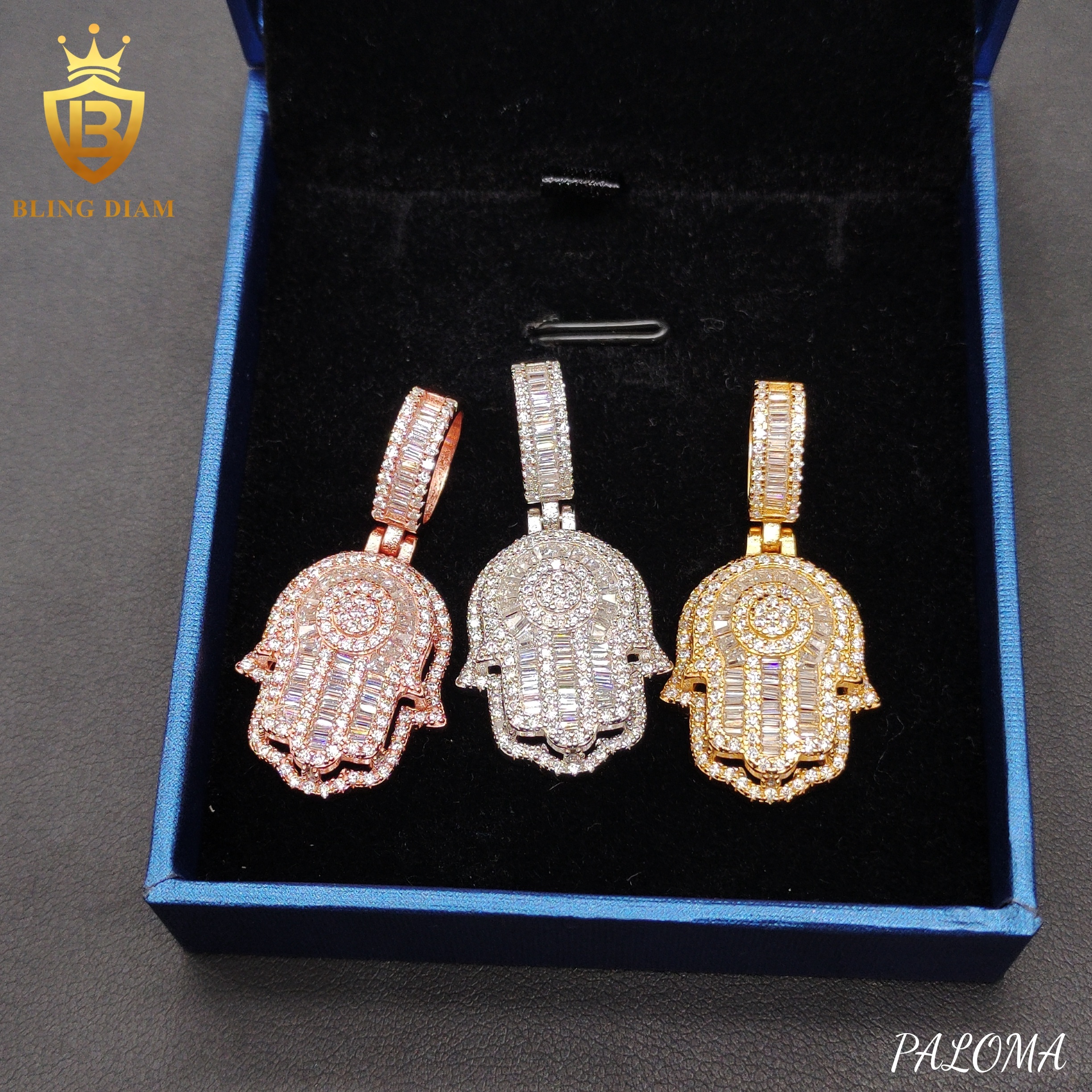 Hot Sale 925 Sterling Silver Hamsa Hand Pendant Moissanite Pendant Iced Out Hip Hop Pass Diamond Tester for Men Women - view 6