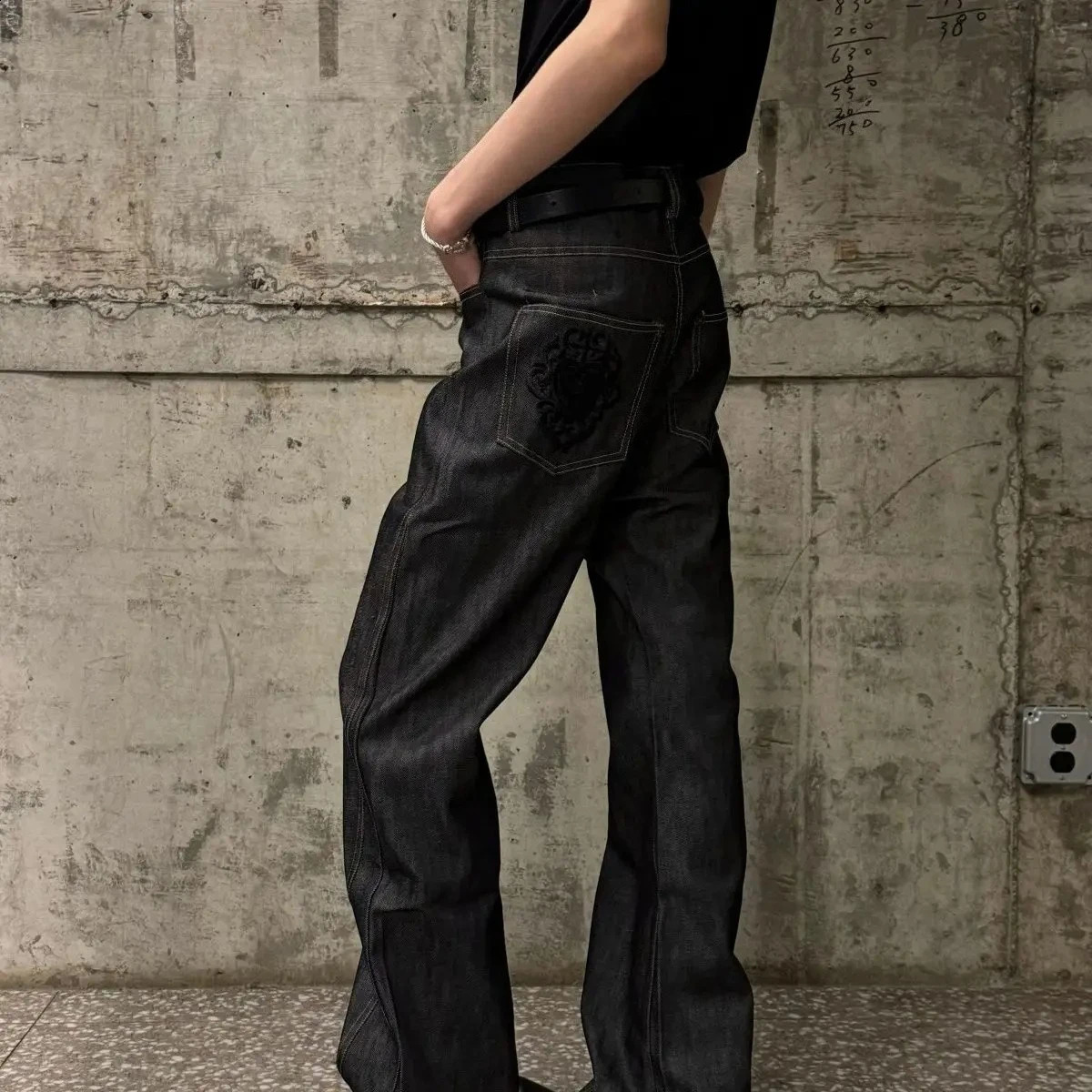 Men's Punk Style Minimalist Black Jeans Retro Sweatpants Ins Bottom Street Young Boy Casual Pants Male High Waist Y2k Trousers 260814 - view 3