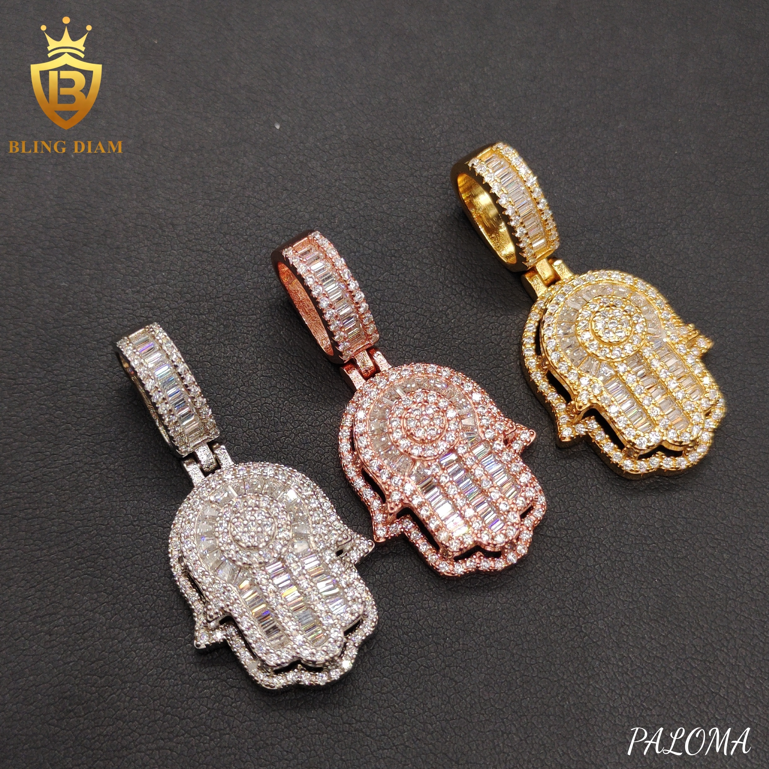 Hot Sale 925 Sterling Silver Hamsa Hand Pendant Moissanite Pendant Iced Out Hip Hop Pass Diamond Tester for Men Women - view 5