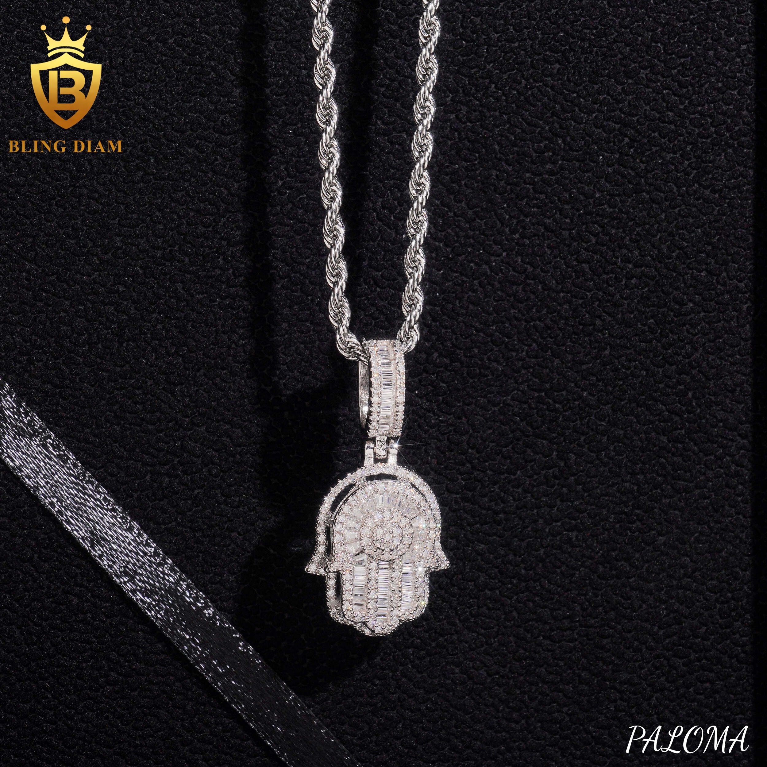 Hot Sale 925 Sterling Silver Hamsa Hand Pendant Moissanite Pendant Iced Out Hip Hop Pass Diamond Tester for Men Women - view 7
