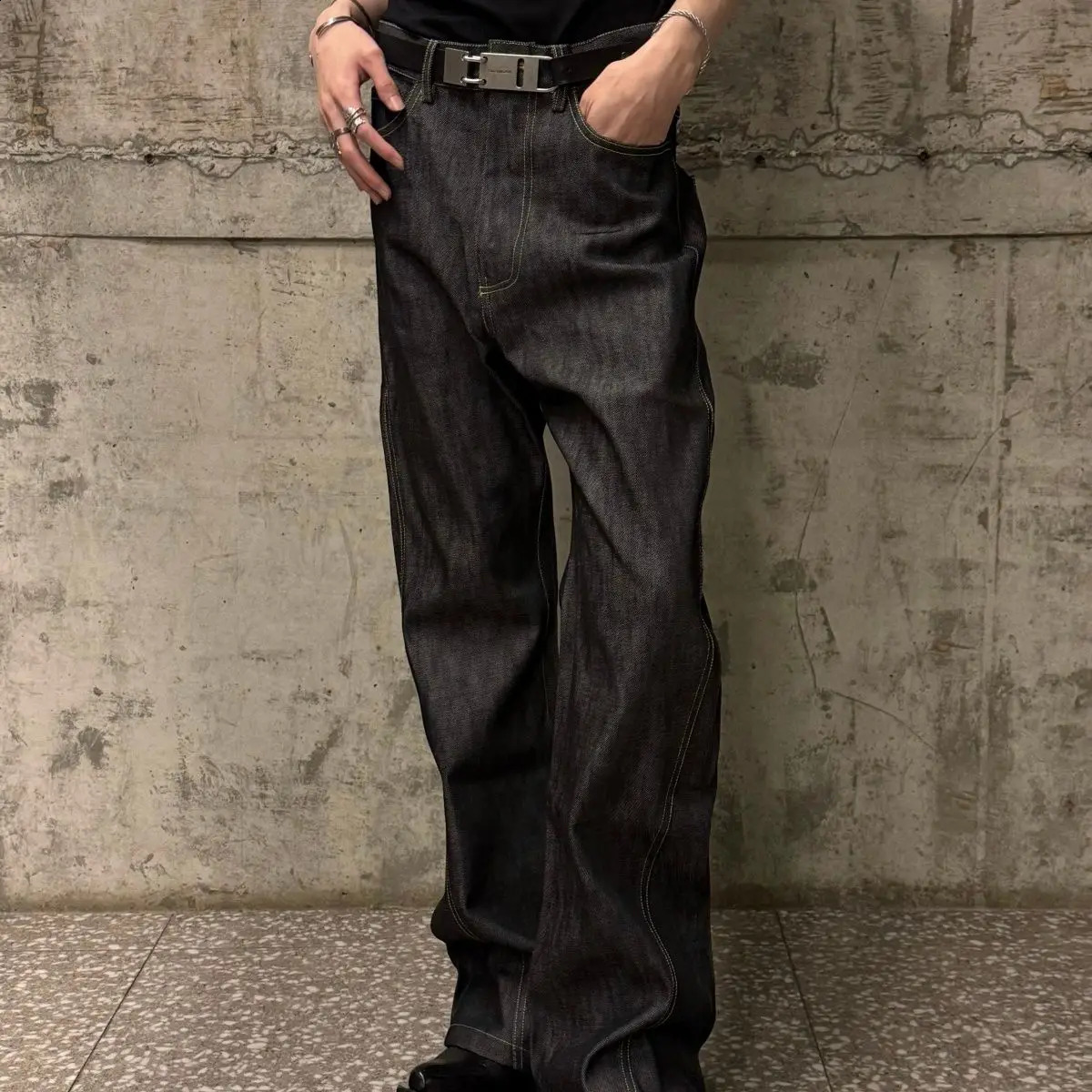 Men's Punk Style Minimalist Black Jeans Retro Sweatpants Ins Bottom Street Young Boy Casual Pants Male High Waist Y2k Trousers 260814