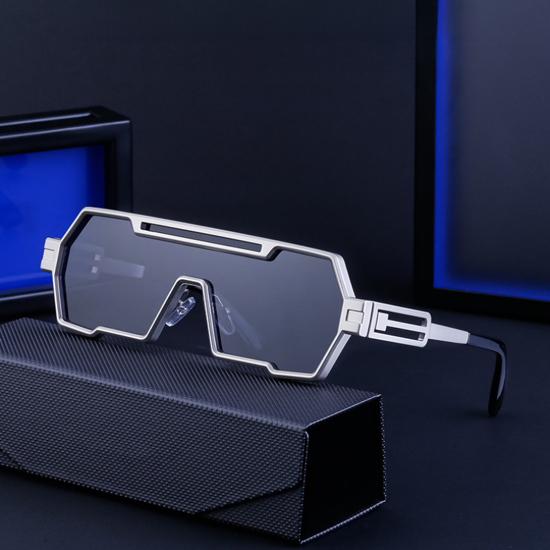 Luxury Brand Designer Sunglasses Gold One Piece Shield Sunglasses Geometric Polygon Frame Futuristic Cyber Punk Dark Lens Men Women Party Sun Glasses - view 5