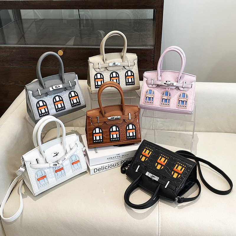 Free Shipping Women Cute Mini Handbag House Window Decoration Top Handle Lock Closure Fashion Crossbody Shoulder Purse