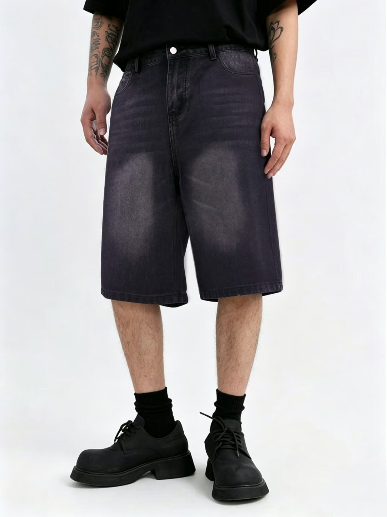 Designer foreign trade European American street fashion shorts, personalized straight-leg 6-point denim mid-length pants for men, trendy and versatile - view 5