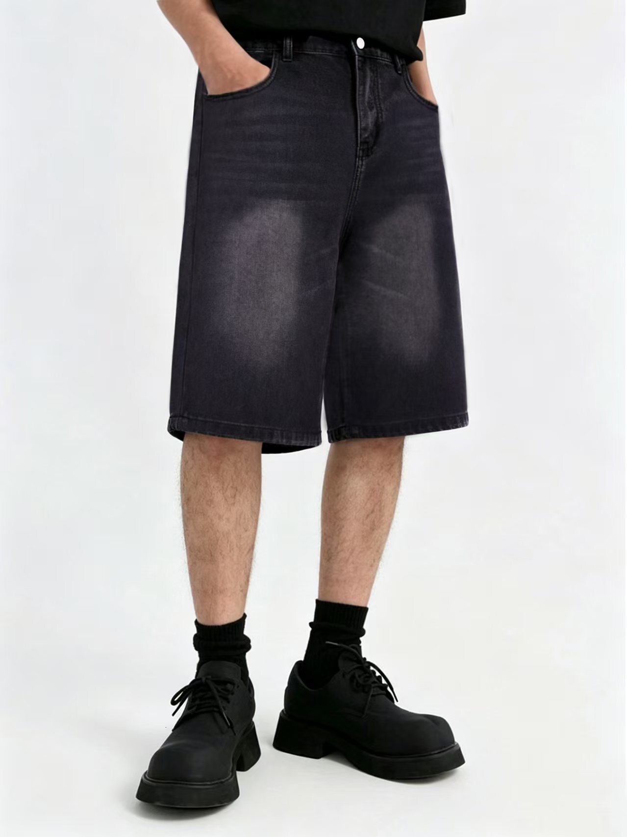 Designer foreign trade European American street fashion shorts, personalized straight-leg 6-point denim mid-length pants for men, trendy and versatile - view 4