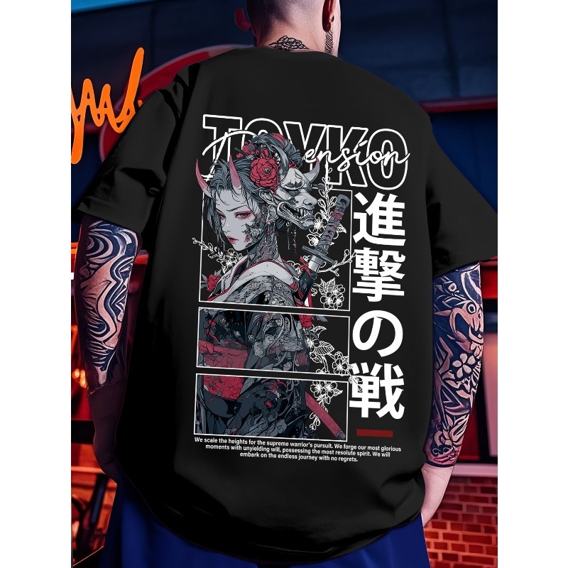 Vintaga oversize mens T shirts Japanese Demon Character and Vertical Text Print Cotton Mens T Shirt for Summer Brings A Cool Contemporary Vibe dh11000 - view 3