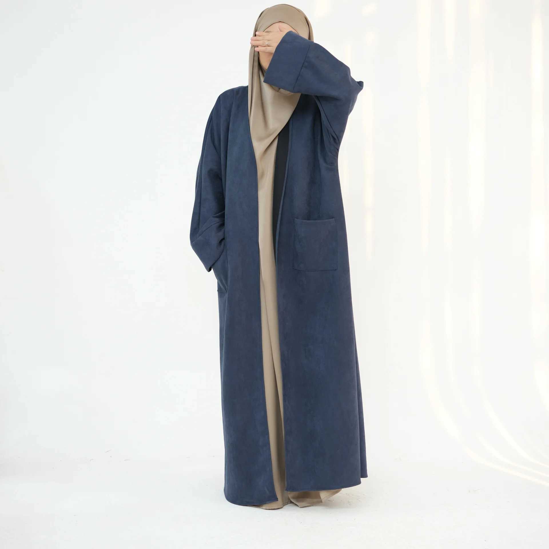 Winter Suede Open Abaya Kimono Cardigan Muslim Warm Coat Tunics and Abayas for Women Dubai Luxury Kaftan Autumn Islamic Clothing C2601027 - view 6