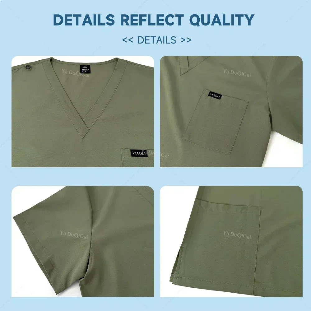 Stretch Scrubs Women Set Nursing Uniforms Clinical Scrubs Set Nurse Doctor Dustproof Workwear Scrubs Top Jogger Pants 260819 - view 6