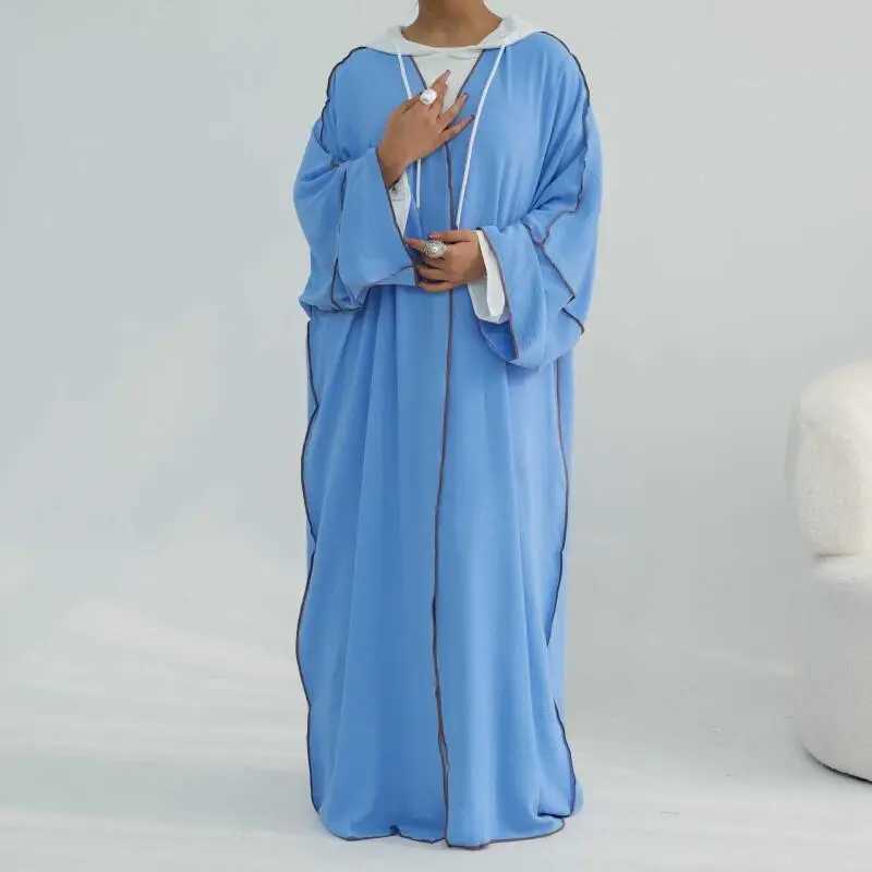 New Eid Women Muslim Open Abaya With Hooded Full Sleeves Loose Lace Cardigan Long Robe Islam Modest Outfit Z260819 - view 5