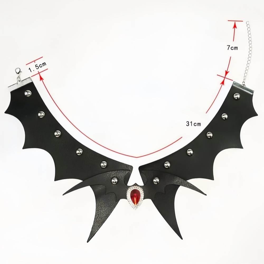 Eco-friendly PU leather fashion Harajuku punk style cosplay Halloween bat heart rhinestone necklace choker - view 5