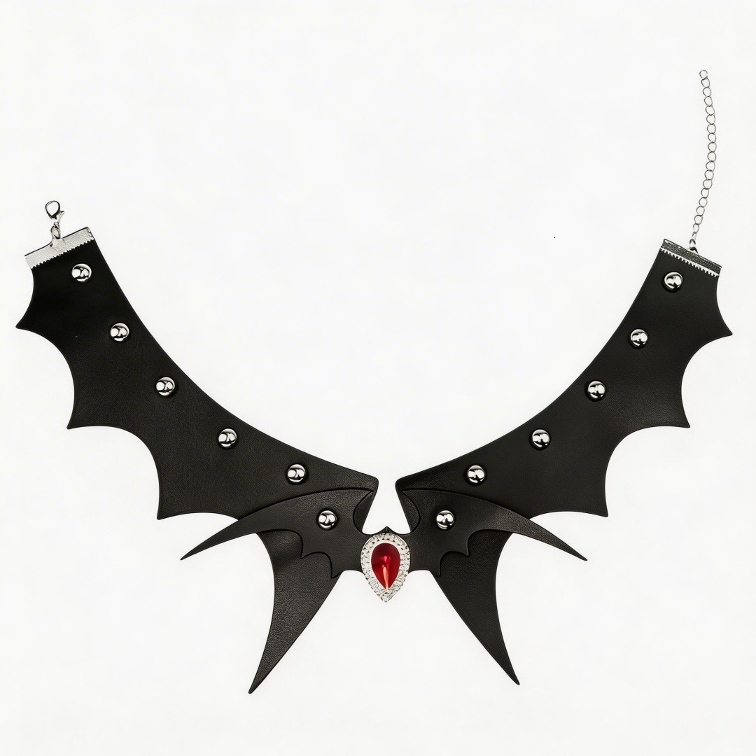 Eco-friendly PU leather fashion Harajuku punk style cosplay Halloween bat heart rhinestone necklace choker - view 3