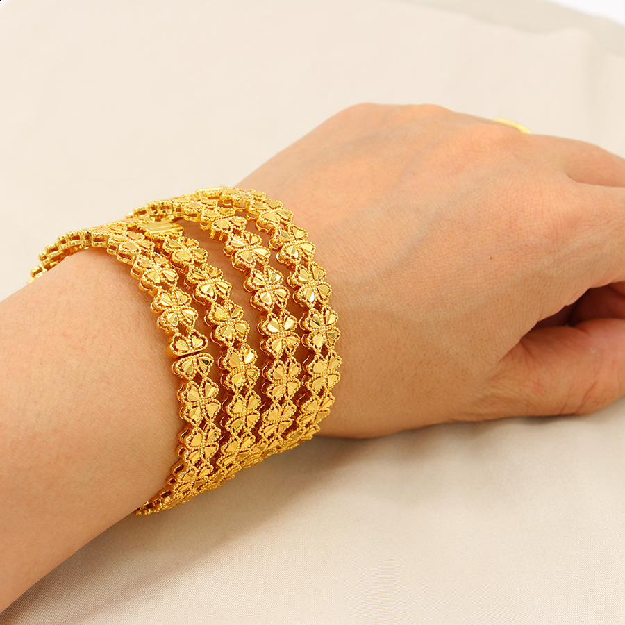 Dubai Gold Plated Bracelet 21k Gold Color Muslim Women Lucky Charm Bangles Oman Saudi Bridal Event Party Jewelry 251028 - view 4