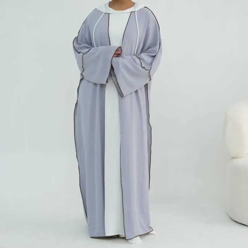 New Eid Women Muslim Open Abaya With Hooded Full Sleeves Loose Lace Cardigan Long Robe Islam Modest Outfit Z260819 - view 6