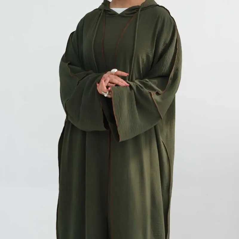 New Eid Women Muslim Open Abaya With Hooded Full Sleeves Loose Lace Cardigan Long Robe Islam Modest Outfit Z260819 - view 3
