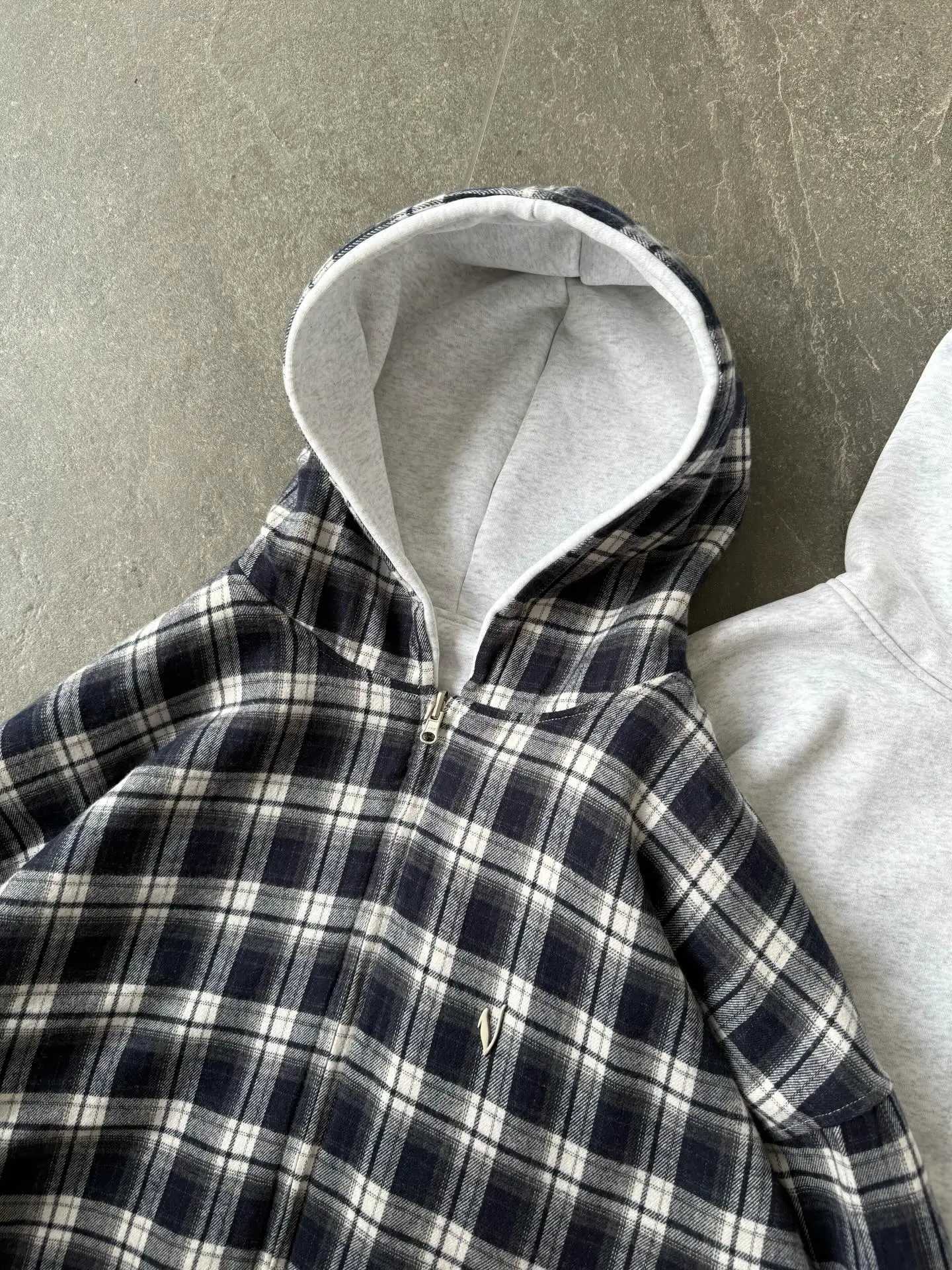 Grey Casual Spring Oversized Reversible Hoodies Women Men Streetwear Clothes Hoodie With Plaid Lining Sweatshirt Streetwear Tops T260818 - view 7