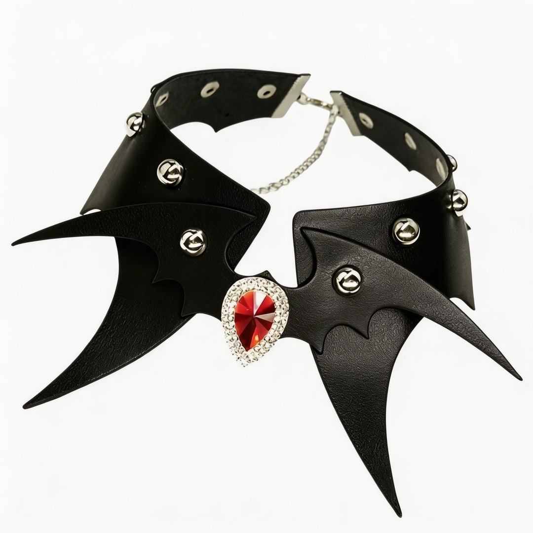 Eco-friendly PU leather fashion Harajuku punk style cosplay Halloween bat heart rhinestone necklace choker - view 4