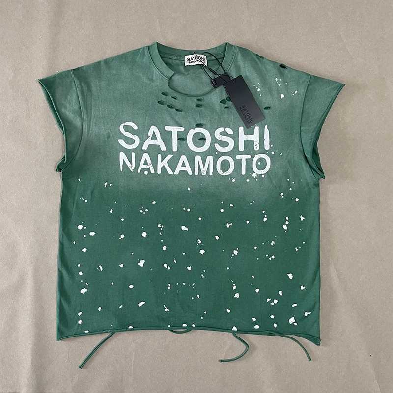 Satoshi Nakamoto Sleeveless T-Shirt Splatter Print T-Shirt Men Women Loose Fit Distressed Tank Top T260818
