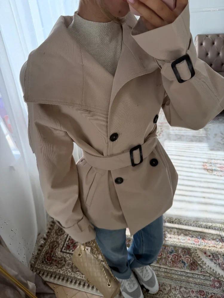 Women' s Trench Coats Women Beige Short Coat High Stand