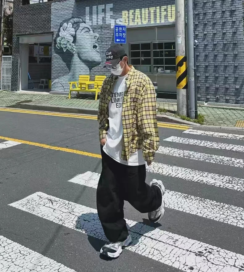 Trendy Yellow Vale Plaid Shirt Unisex Oversized Shirt with Button Closure Breathable Daily Wear Spring Autumn Fashion 260820 - view 7