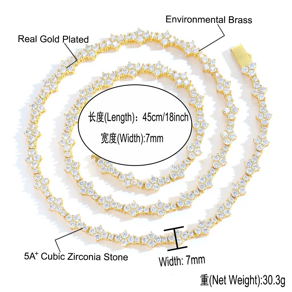 Wholesale Gold Plated Iced Out CZ Flower Tennis Chain Necklace Unisex Hip Hop Luxury Statement Fashion Jewelry - view 4