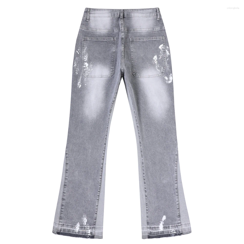 Men' s Jeans Men Painted Flared Denim Spliced Slim Boot - view 3