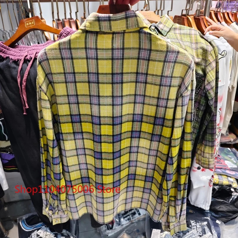 Trendy Yellow Vale Plaid Shirt Unisex Oversized Shirt with Button Closure Breathable Daily Wear Spring Autumn Fashion 260820 - view 6