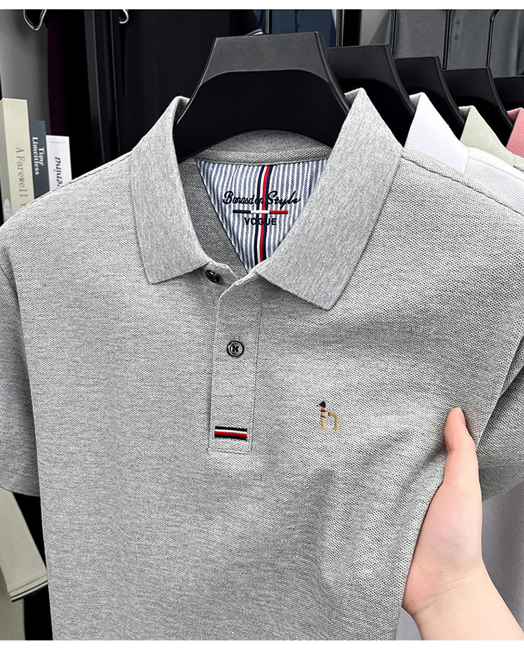 Designer's New Design - Essential Men's Business Luxury Versatile Summer New Men's Short-sleeved Pure Cotton Collarless Polo Shirt - view 5