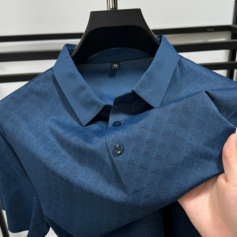 Men's Summer Seamless Ice Silk Polo Shirt - High-end Fashion Print Short-sleeved T-shirt With Collar - Casual Loose Fit Design By Designer - New  - view 3