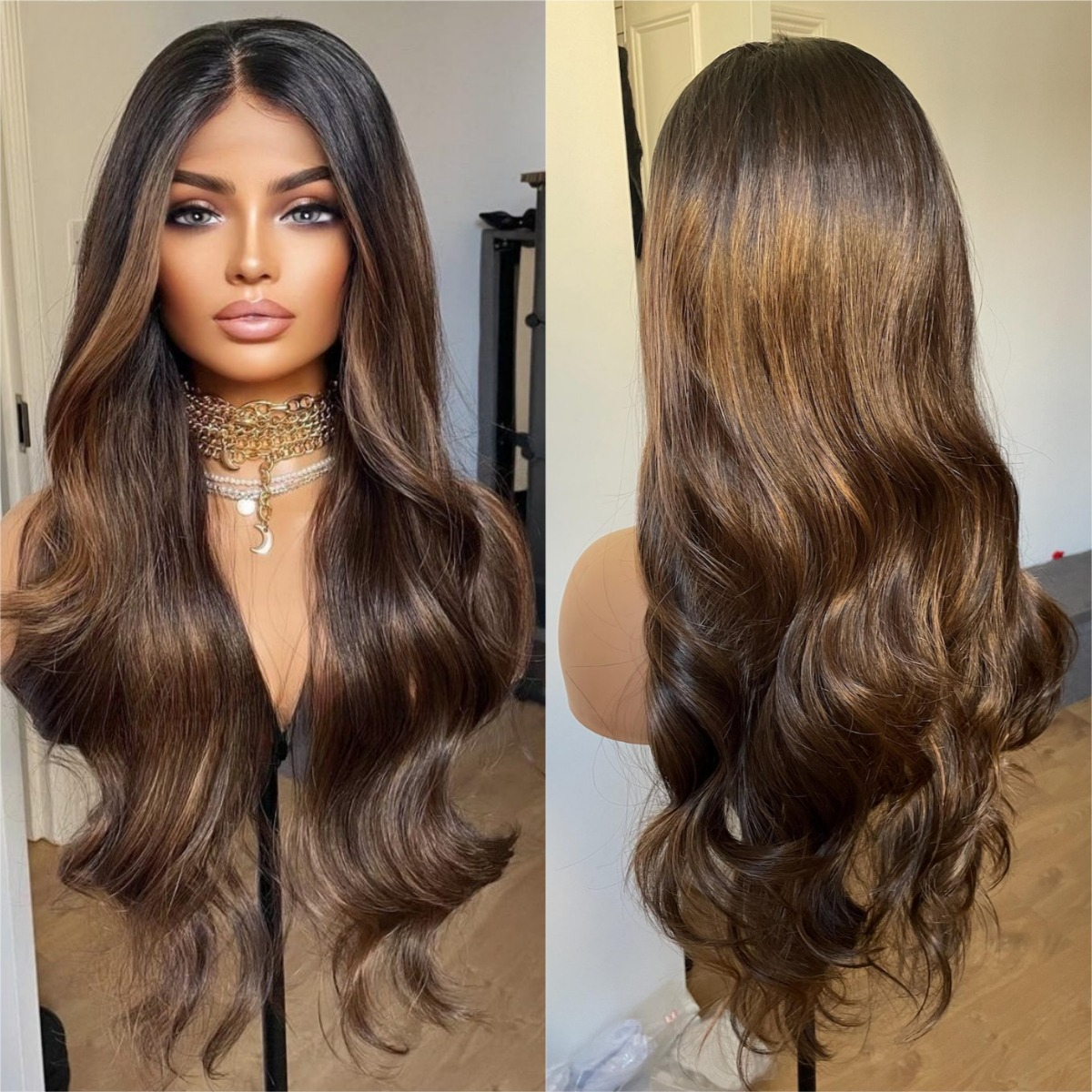 13x6 HD Lace Front Wig Human Hair Wig 30 Inch 13x4 Lace Frontal Wig Ombre Chocolate Brown Colored Brazilian Body Wave Human Hair Wigs for Women - view 3