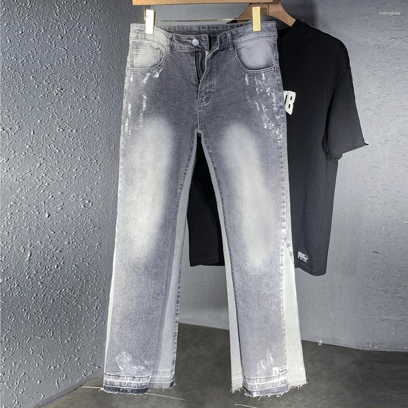 Men' s Jeans Men Painted Flared Denim Spliced Slim Boot - view 4