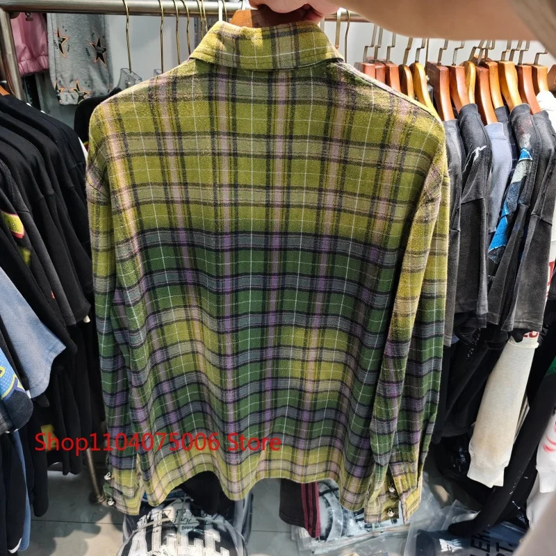 Trendy Yellow Vale Plaid Shirt Unisex Oversized Shirt with Button Closure Breathable Daily Wear Spring Autumn Fashion 260820 - view 4