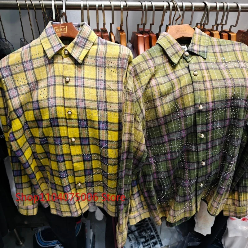 Trendy Yellow Vale Plaid Shirt Unisex Oversized Shirt with Button Closure Breathable Daily Wear Spring Autumn Fashion 260820