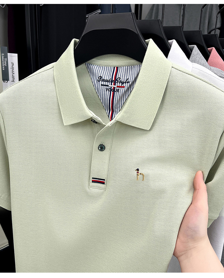 Designer's New Design - Essential Men's Business Luxury Versatile Summer New Men's Short-sleeved Pure Cotton Collarless Polo Shirt - view 7